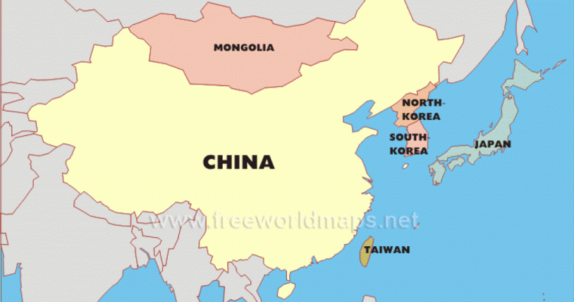 Китайская корейская форма рельефа. Карта Китая и Кореи Тайвань. Китай и Япония на карте. Китай и Корея на карте. Китай Корея Япония на карте.