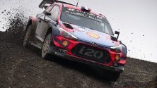 Себастиан Льоб управлява своя Hyundai i20 Coupe WRC, по време на ралито Чили 2019, Талкахуано, Чили.