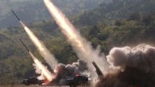Ракетно учение на военни части на в Северна Корея.