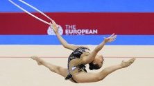 Израелска гимнастичка по време на състезание  на Европейски игри 2019 в Минск, Белрус.