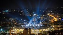 Стадион Сан Паоло по време на церемонията по откриването на Универсиада 2019 в Неапол, Италия.