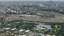 Въздушен поглед на градините на Уимбълдън, Лондон, Великобритания. 