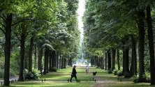 Хора се разхождат из парк Тиргартен в Берлин, Германия. Тиргартен е вторият по големина градски парк в страната.