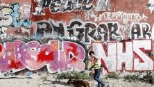 Полицай претърсва с куче за укрита дрога по време на акция срещу наркодилърите в парк Гьорлицер в Берлин. Паркът е известно място за продажба на дрога и често там има случаи на насилие. 