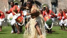Военен оркестър от Фиджи с изпълнение по време на фестивал на военните оркестри от Великобритания и Общността на народите, който се провежда в Единбургския замък.
