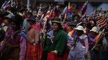 Боливийци участват в демонстрация в Ла Пас в подкрепа на напусналия страната бивш президент Ево Моралес. 